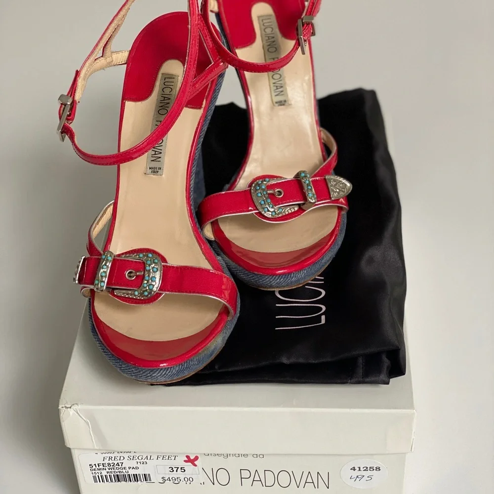 Hot Pink and Denim Vintage Women's Wedges - Picture 4 of 5
